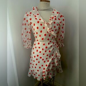 RIXO Red Polka Dot Ruffle Dress